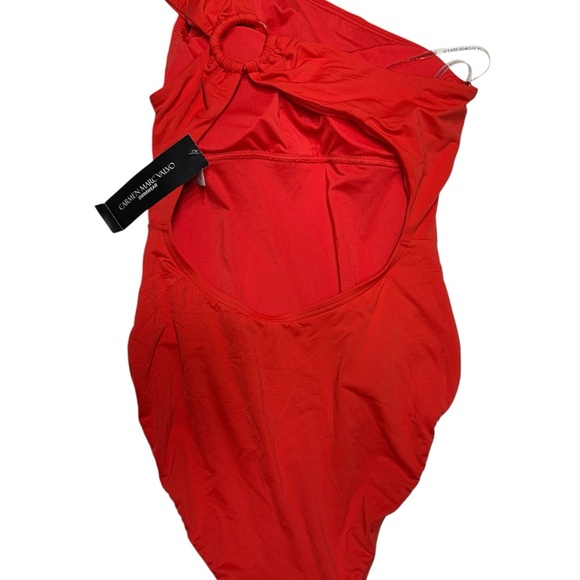 Carmen Marc Valvo One-Shoulder Red Orange Swimsuit - Size 6 - Picture 3 of 7
